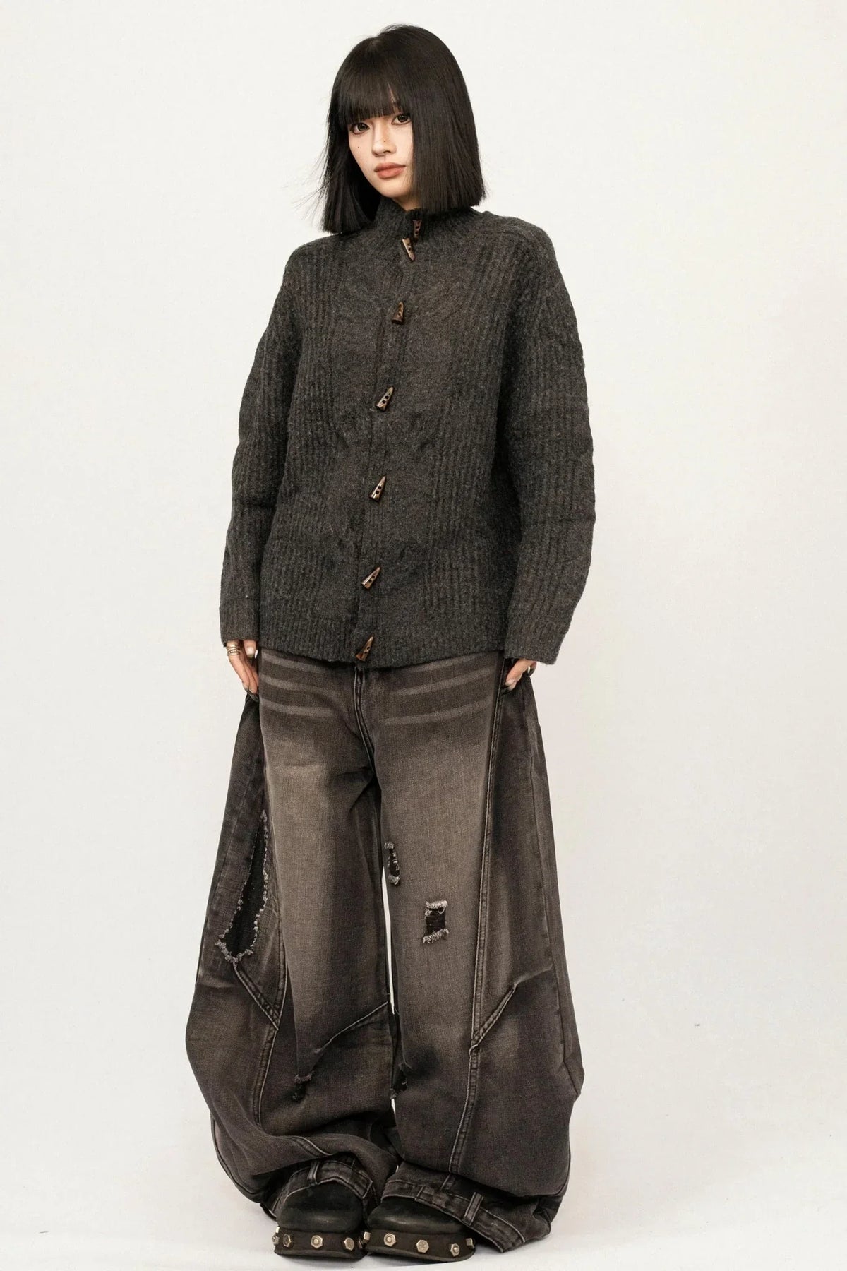 Retro Horn-Button Knit Cardigan