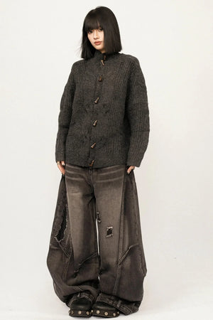 Retro Horn-Button Knit Cardigan