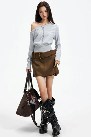 Retro Imitation Suede Skirt
