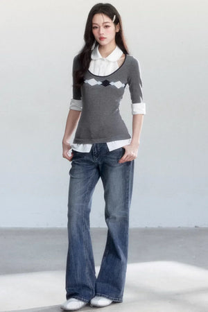 Retro Jacquard Knit Top Set-Up