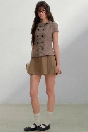 Retro Khaki Plaid Skirt Set-Up