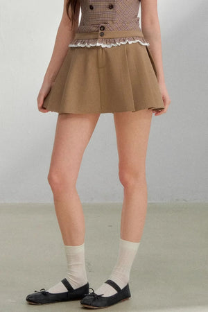 Retro Khaki Plaid Skirt Set-Up