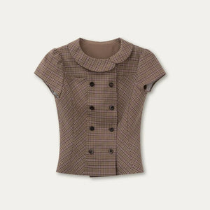 Retro Khaki Plaid Skirt Set-Up