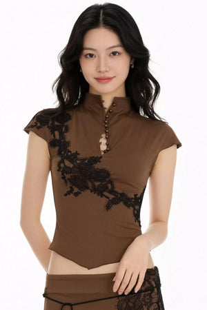 Retro Lace Appliqué Blouse Set-Up