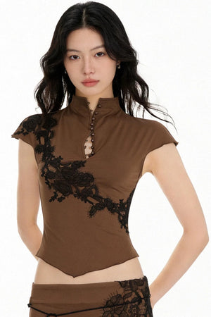 Retro Lace Appliqué Blouse Set-Up