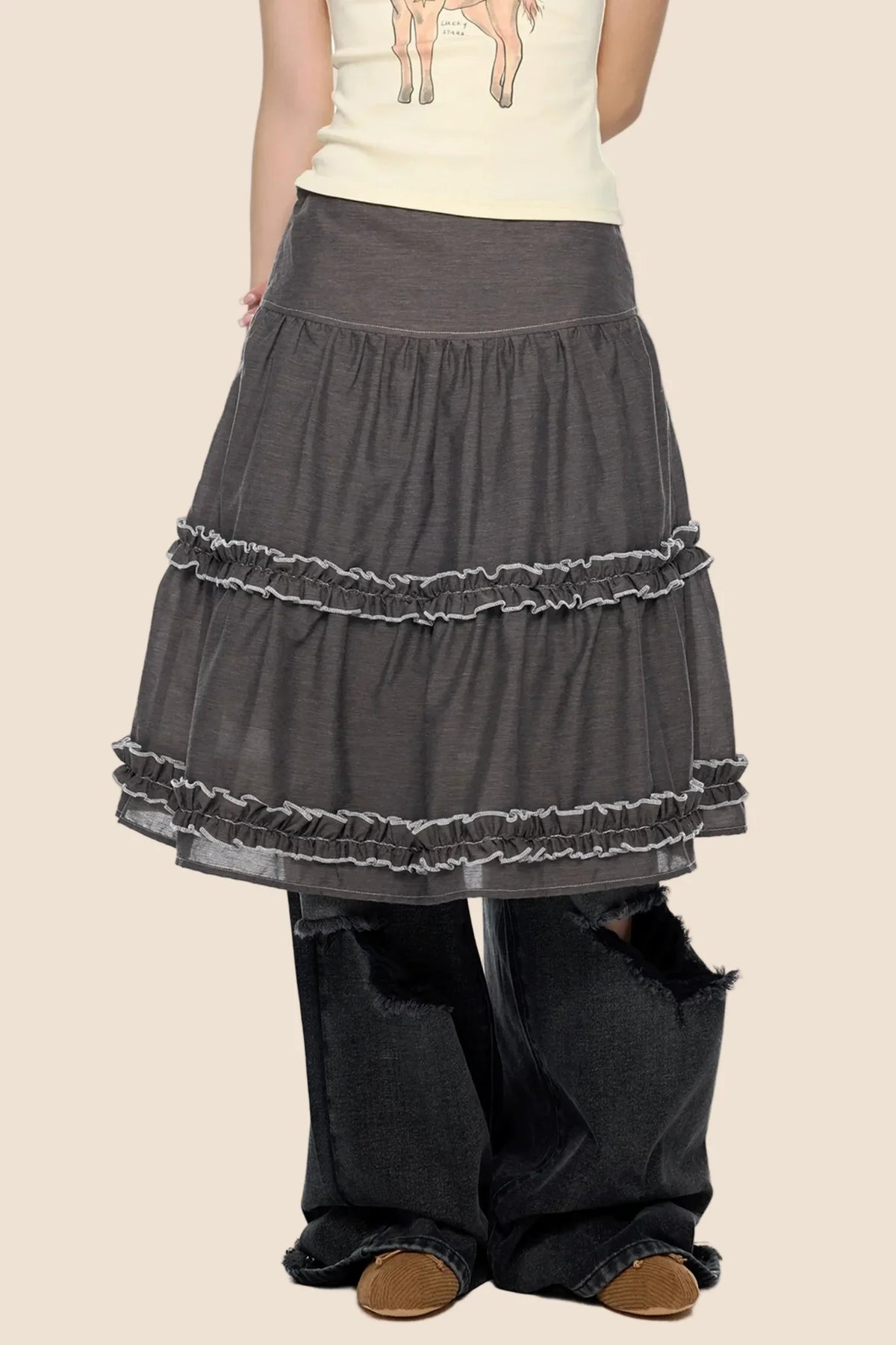 Retro Lace Pleated Skirt