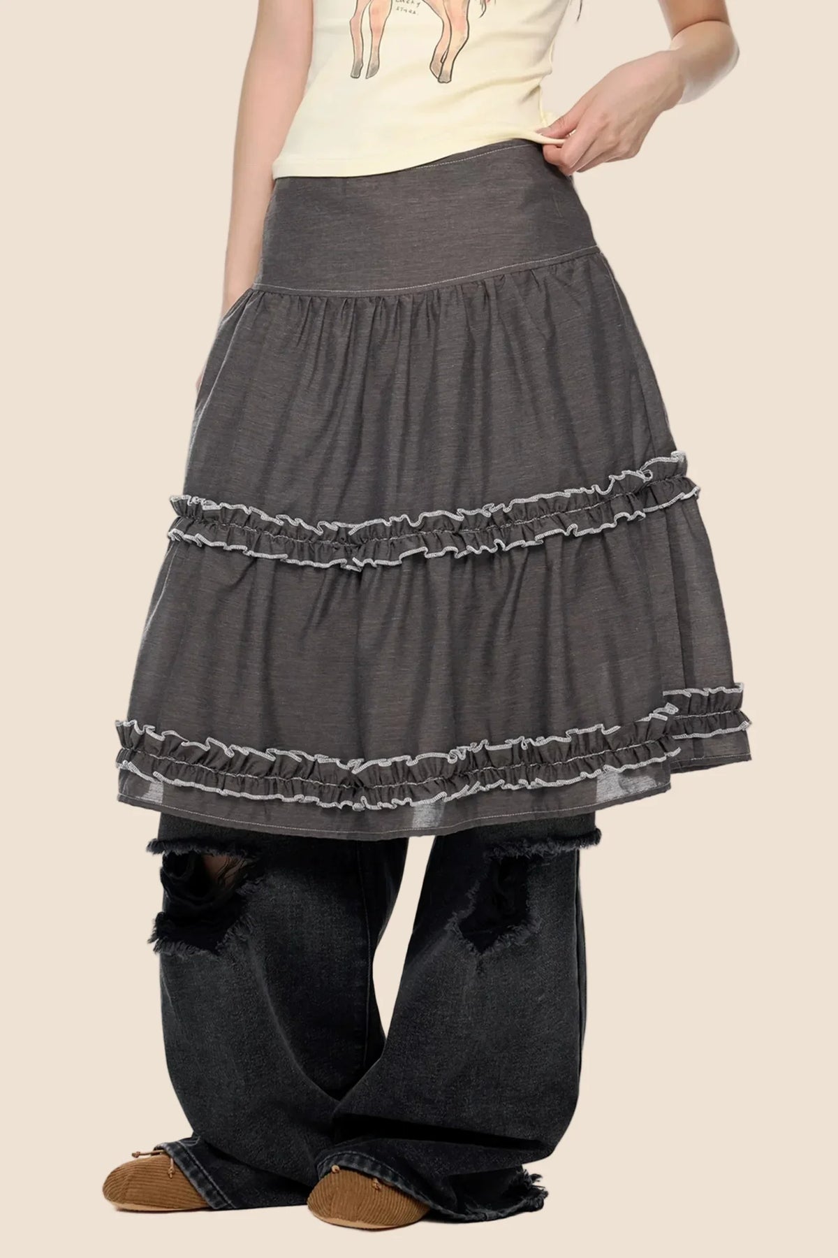 Retro Lace Pleated Skirt