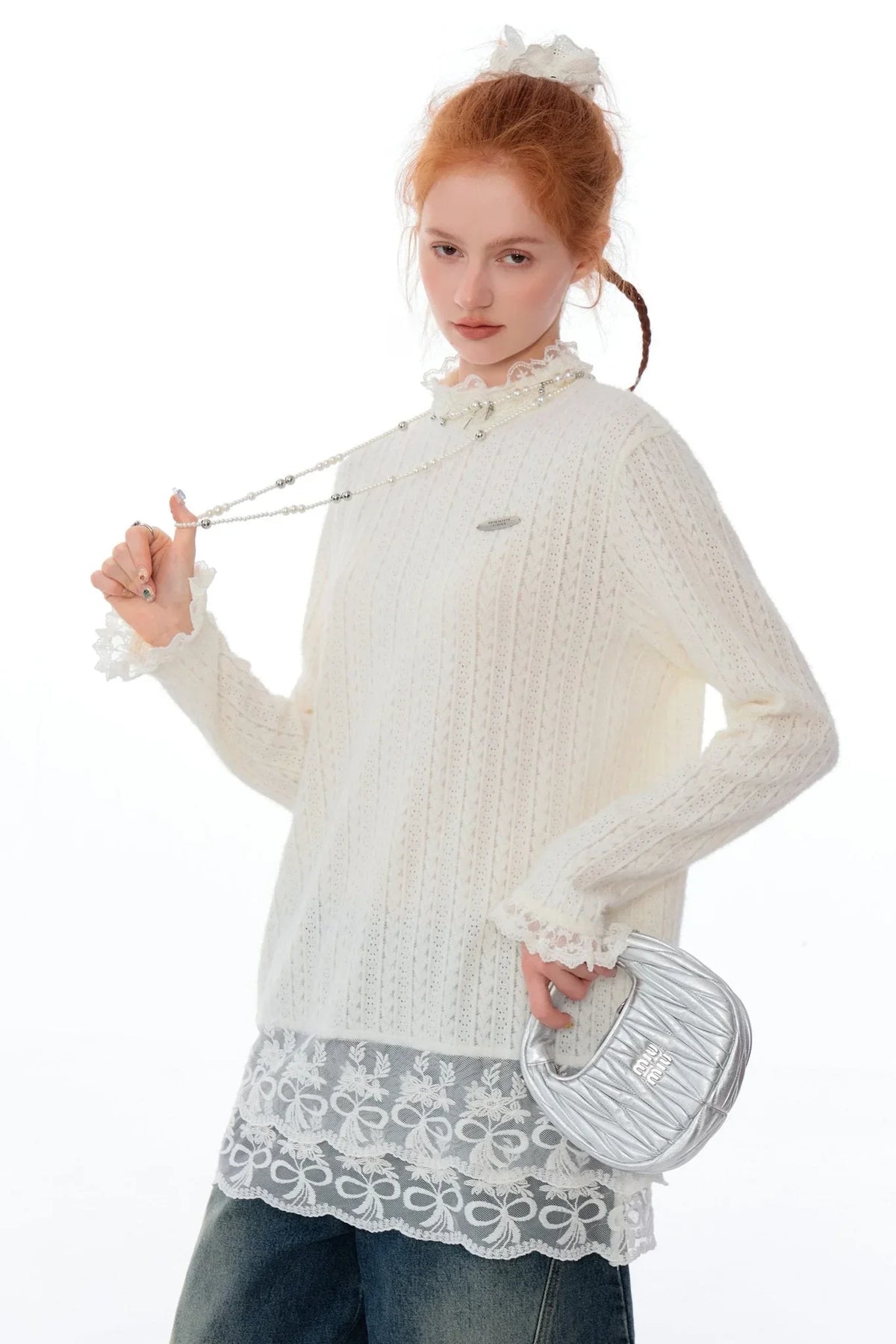 Retro Lace Turtleneck Knit Top