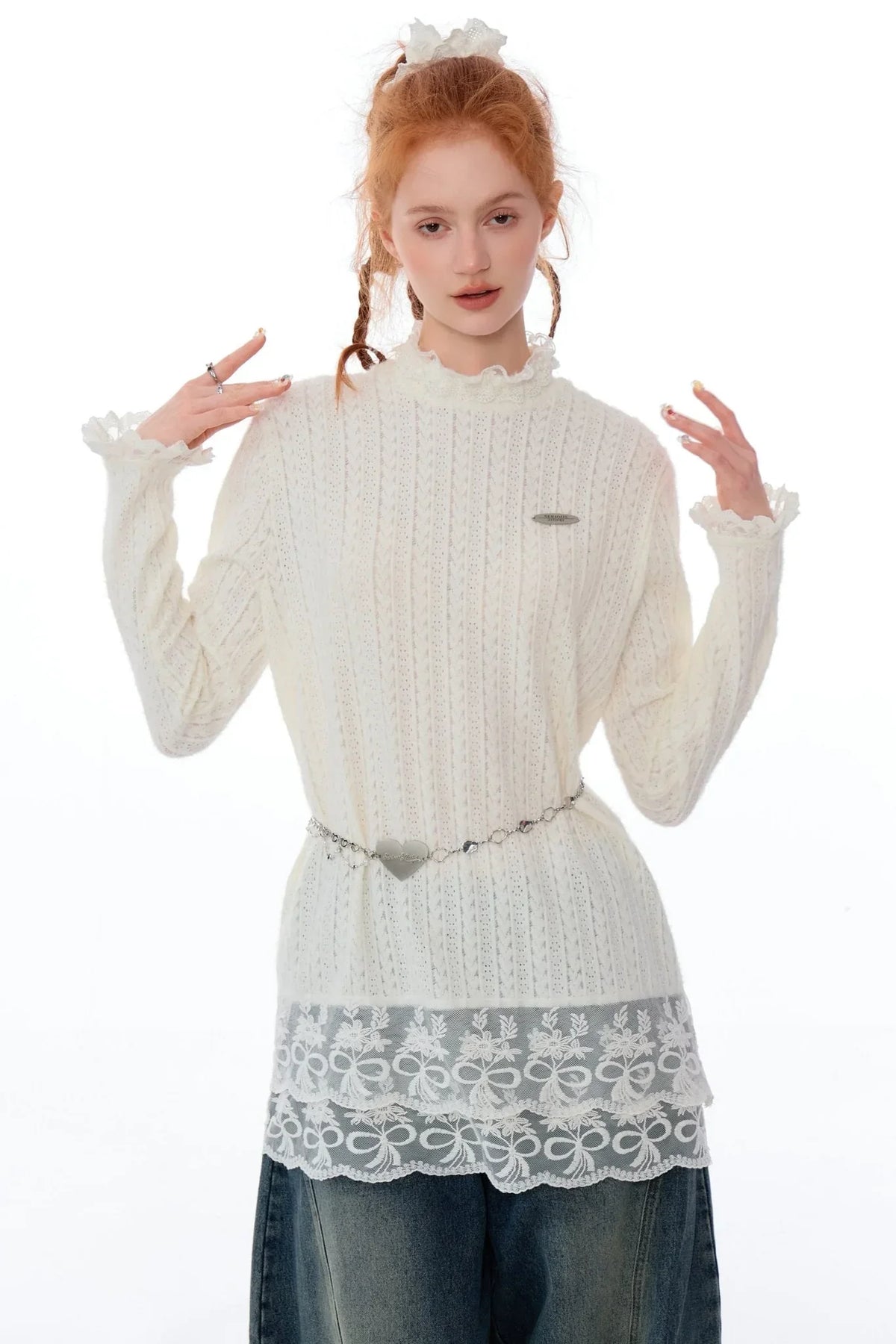 Retro Lace Turtleneck Knit Top