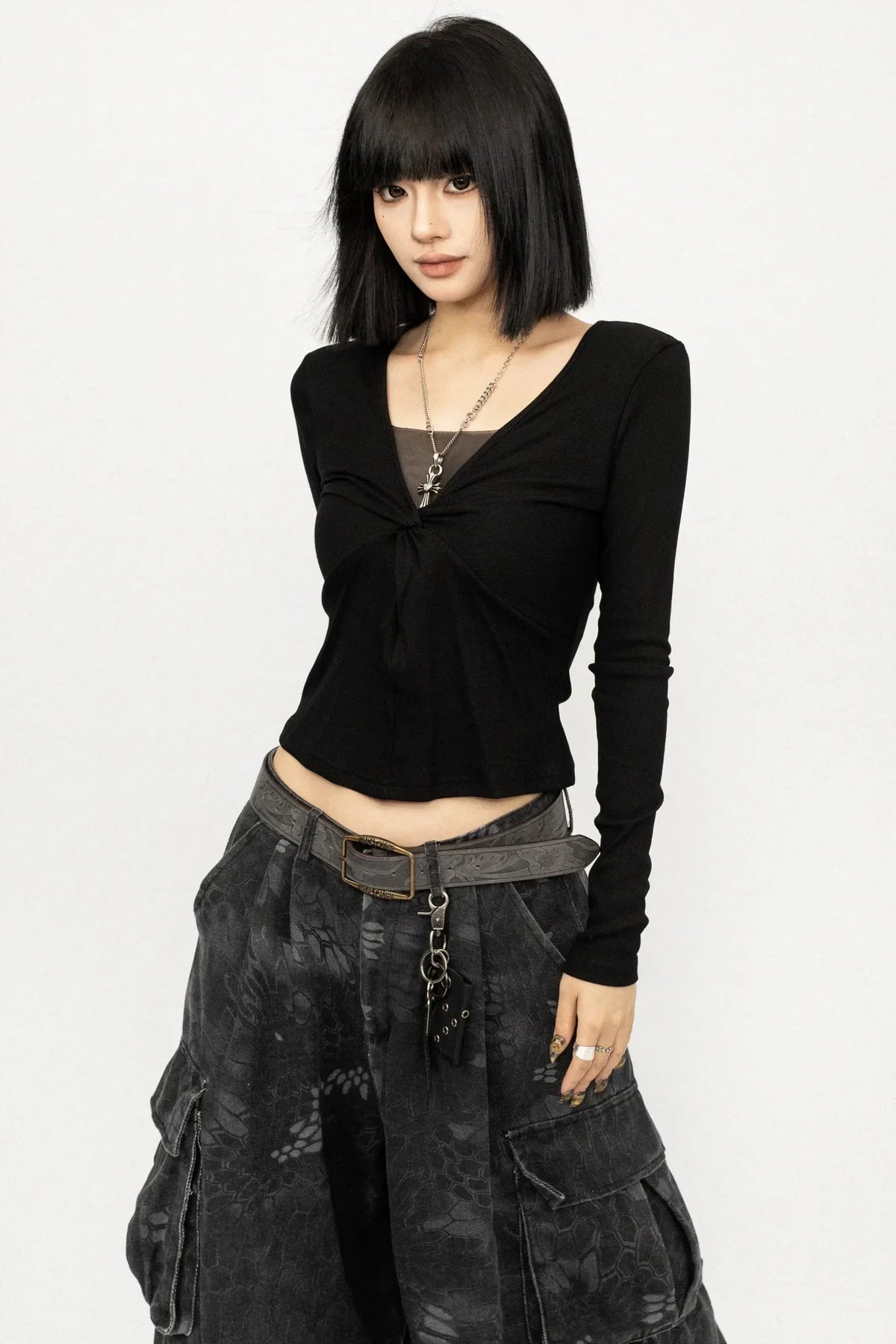 Retro Lace-Up Black Top