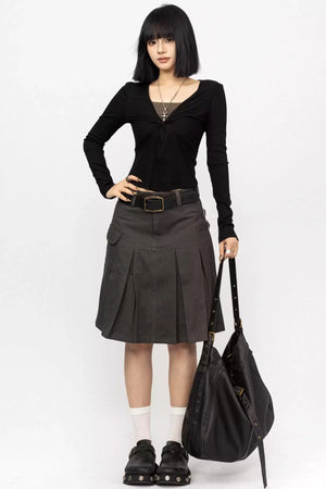 Retro Lace-Up Black Top