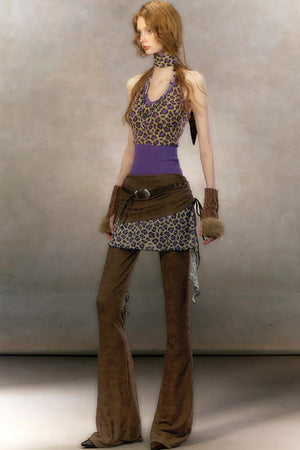 Retro Leopard Print Cardigan Set-Up