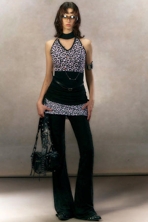 Retro Leopard Print Cardigan Set-Up