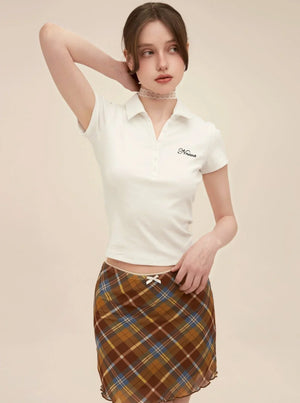 Retro Letter Embroidered Polo Set-Up