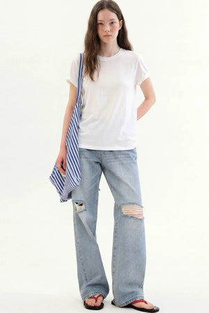 Retro Light Blue Ripped Straight Jeans