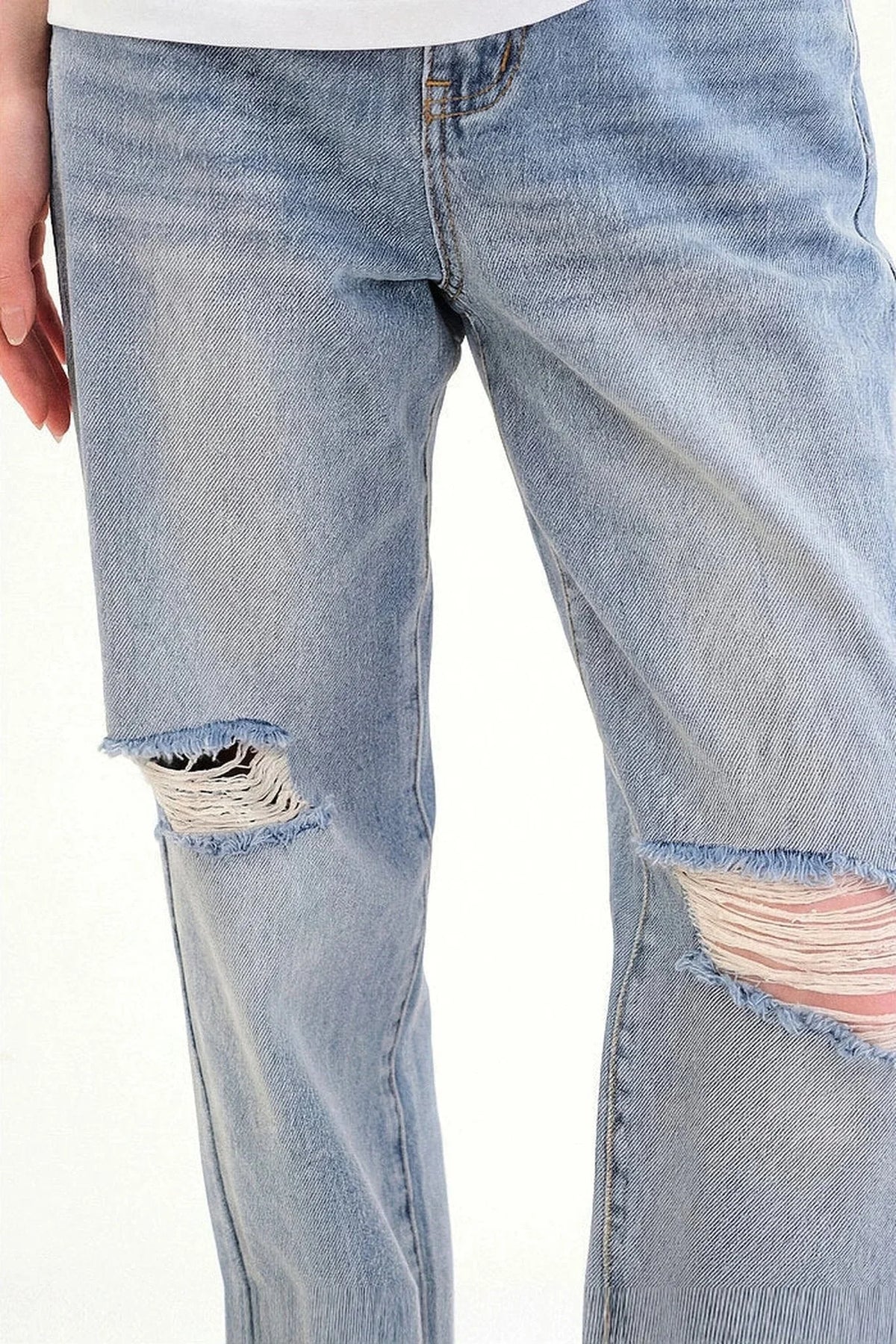 Retro Light Blue Ripped Straight Jeans