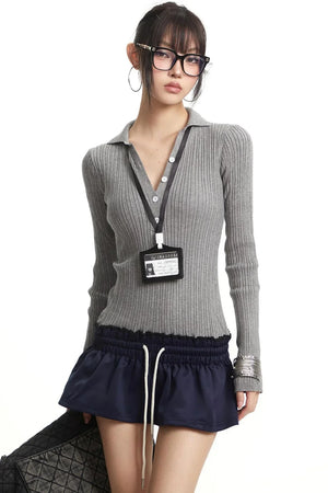 Retro Light Gray Knitted Top