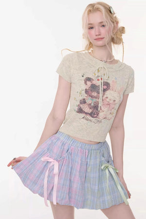 Retro Light Green Print Top