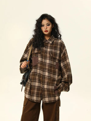 Retro Maillard plaid shirt
