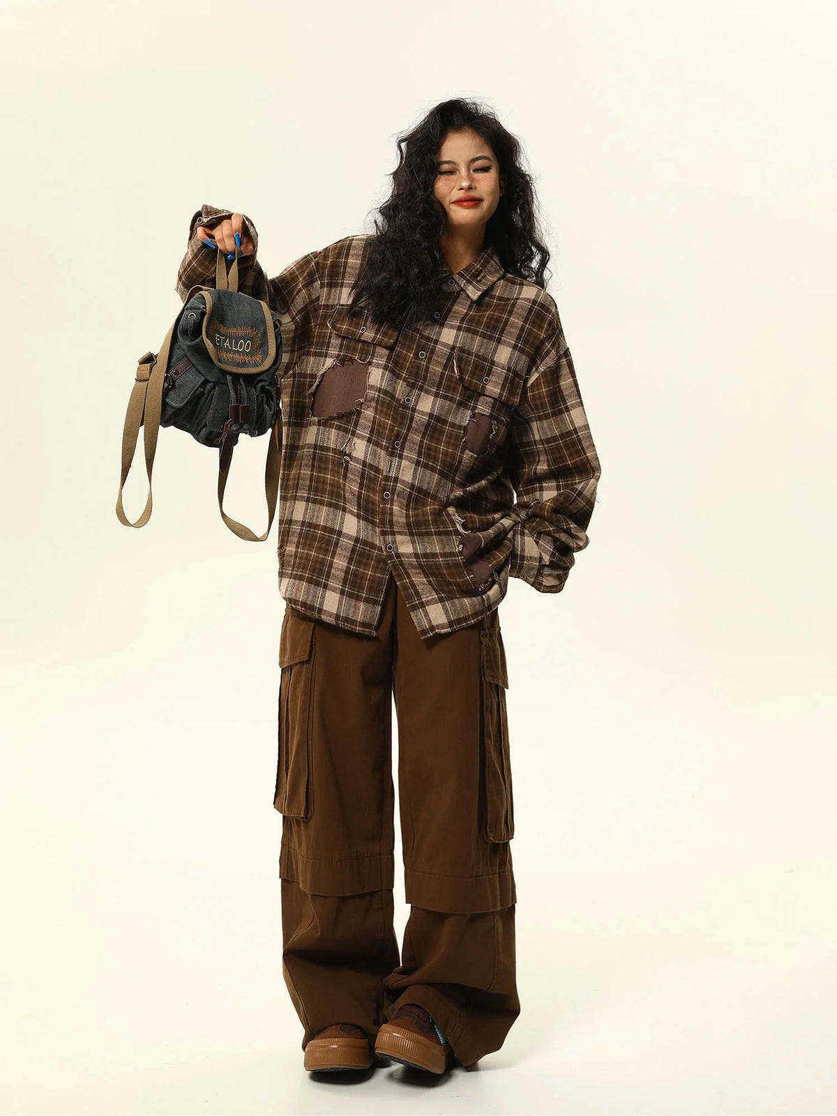 Retro Maillard plaid shirt