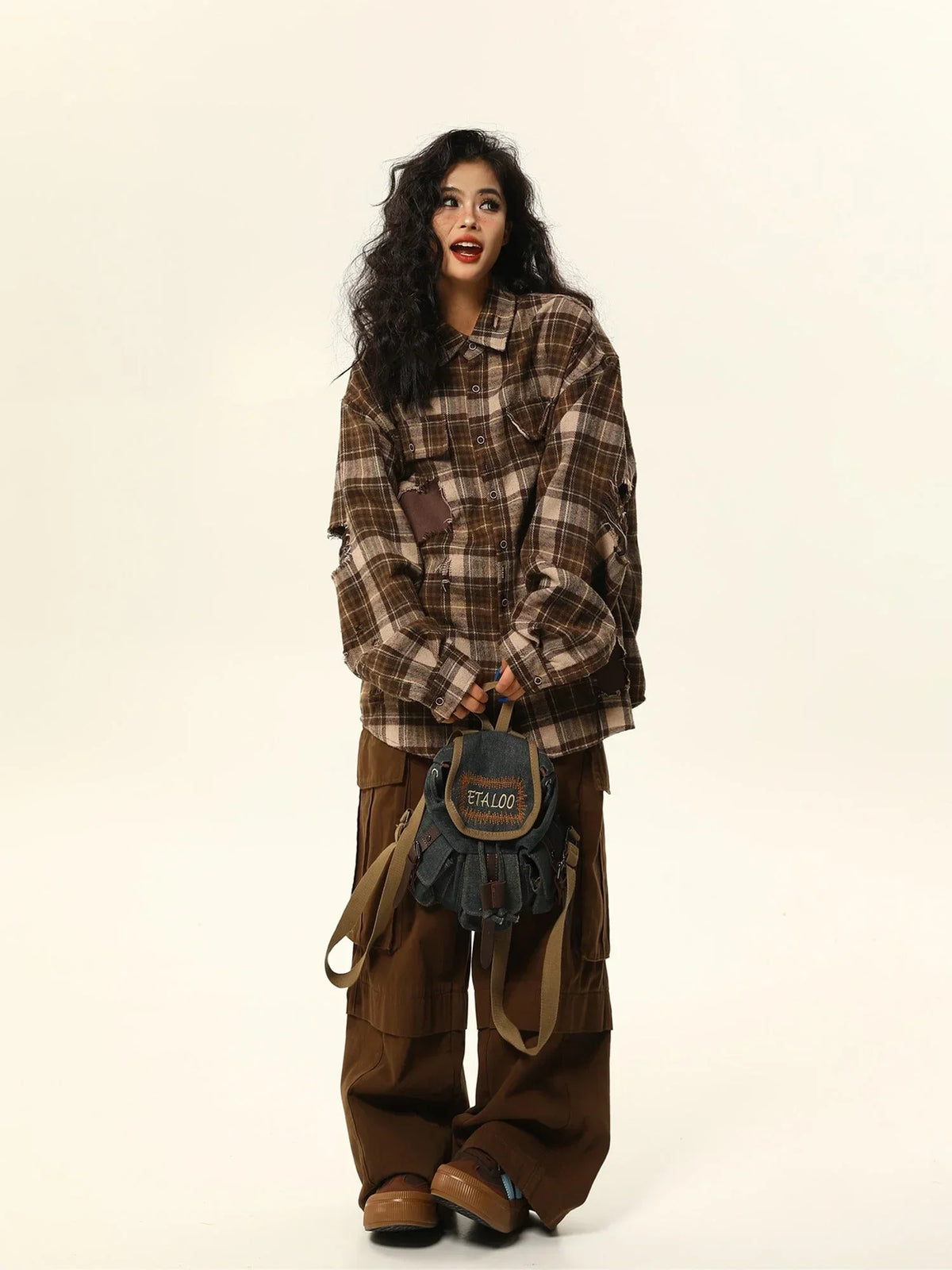 Retro Maillard plaid shirt