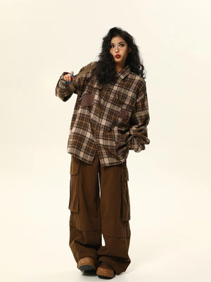 Retro Maillard plaid shirt