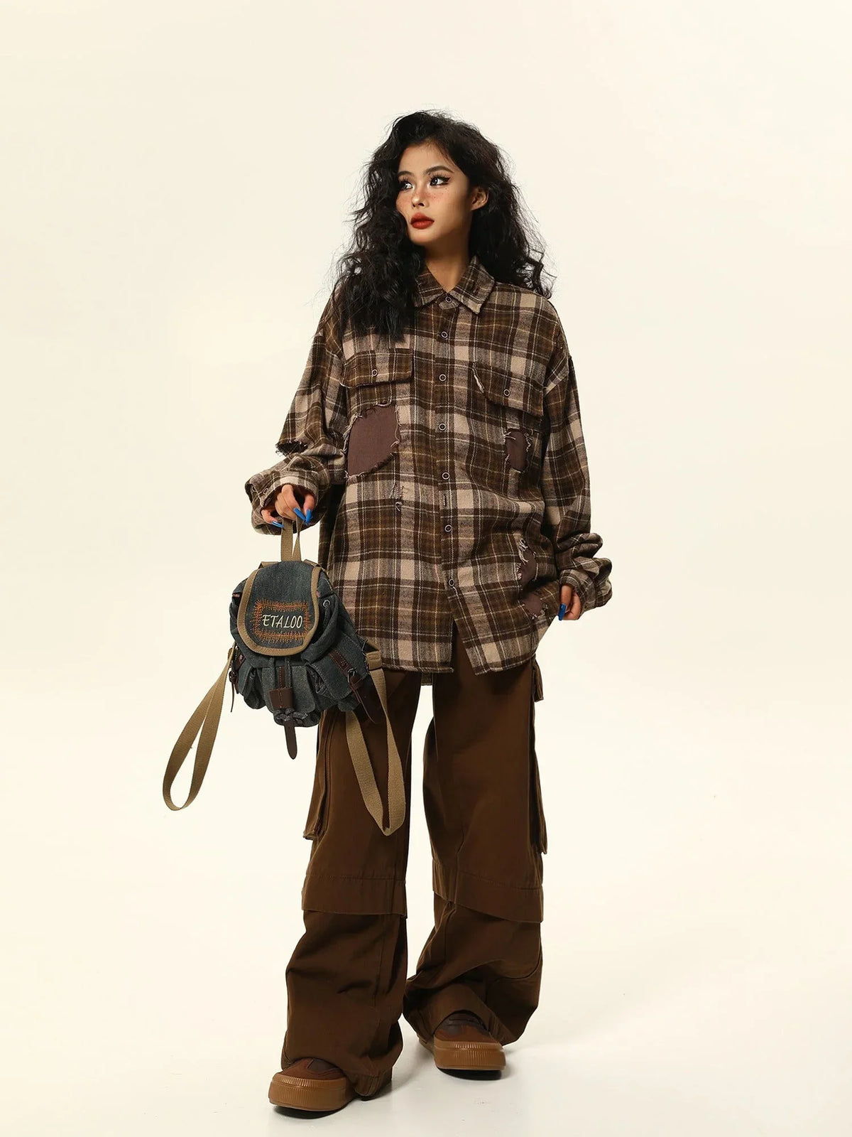 Retro Maillard plaid shirt