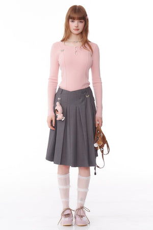 Retro Metal Butterfly Slim Knitted Top