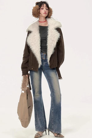 Retro Motorcycle Wind Fur Collar Jacket
