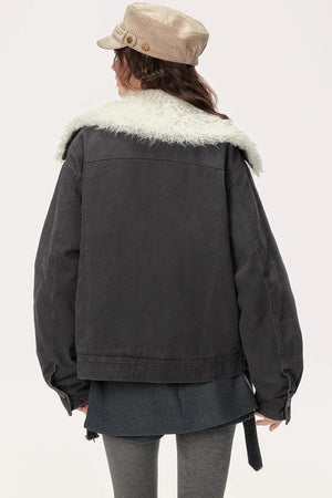 Retro Motorcycle Wind Fur Collar Jacket