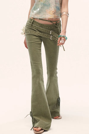 Retro Multi-Belt Flared Jeans