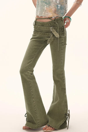 Retro Multi-Belt Flared Jeans