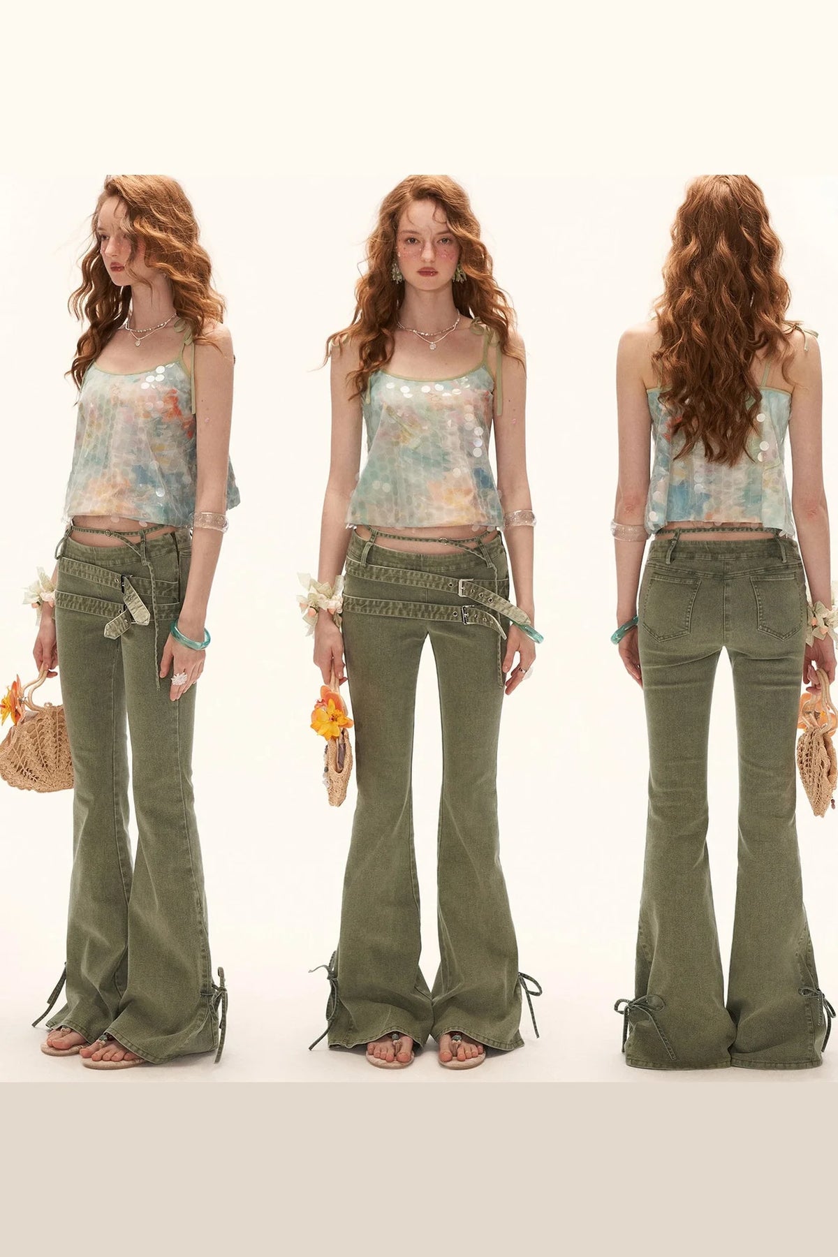 Retro Multi-Belt Flared Jeans