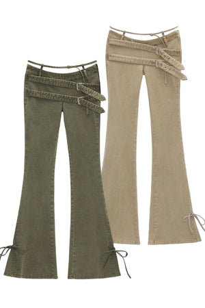 Retro Multi-Belt Flared Jeans