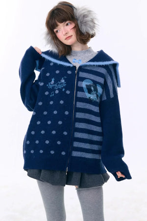 Retro Navy Collar Cardigan Jacket