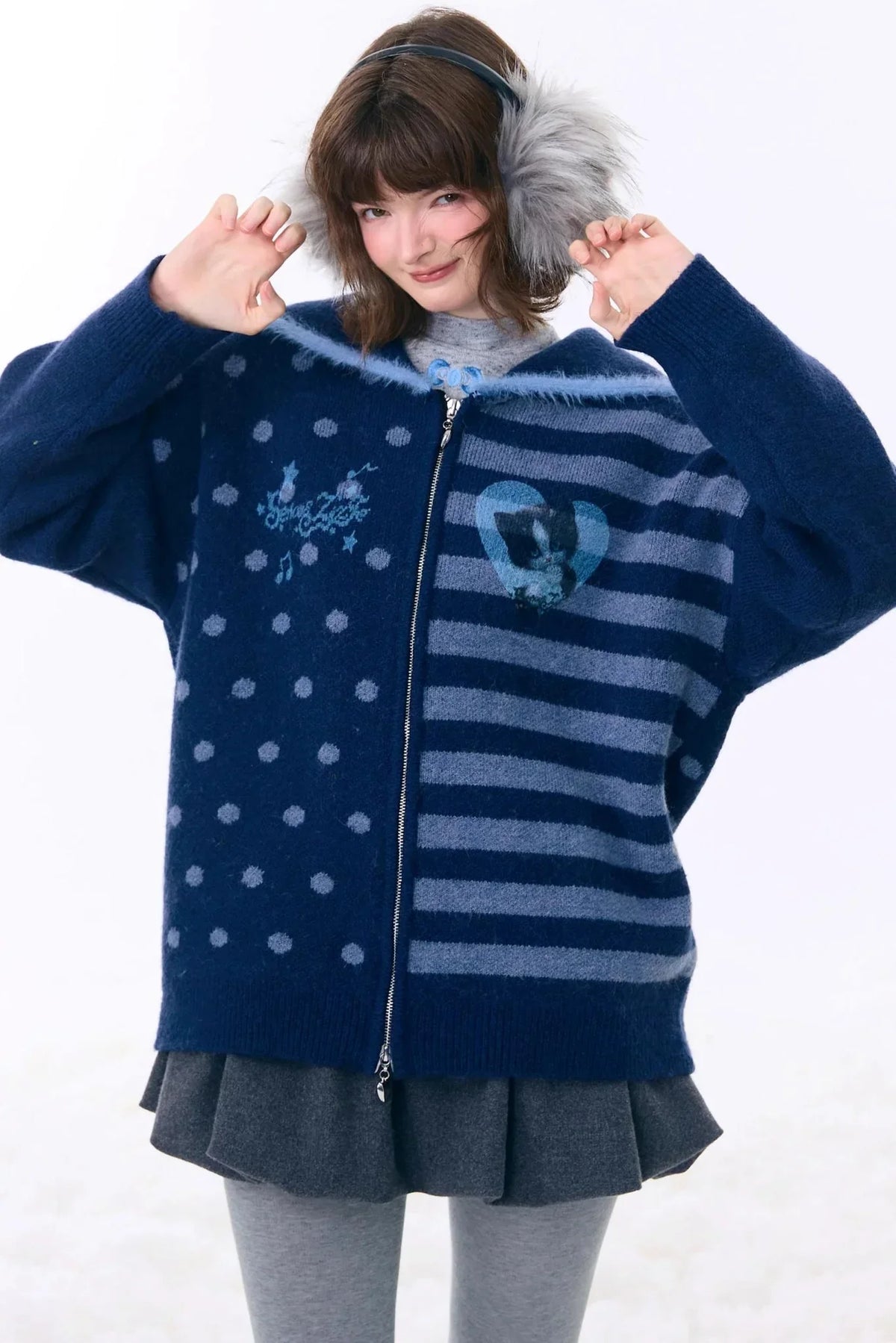 Retro Navy Collar Cardigan Jacket