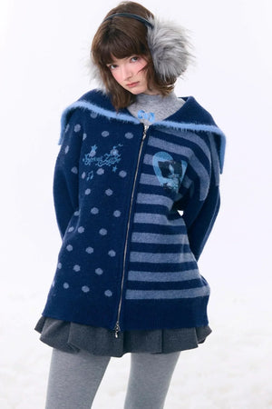Retro Navy Collar Cardigan Jacket