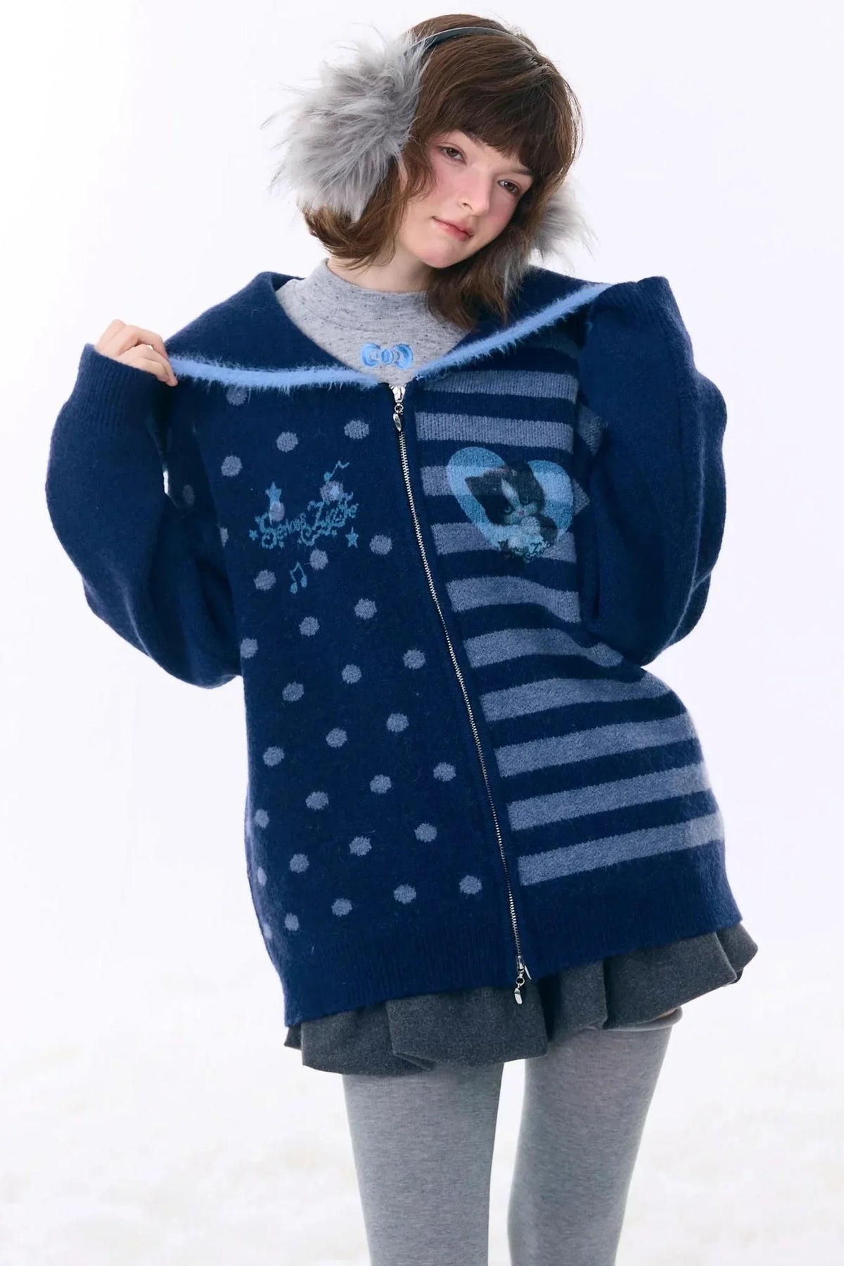 Retro Navy Collar Cardigan Jacket