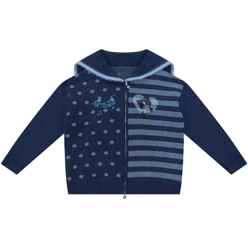 Retro Navy Collar Cardigan Jacket