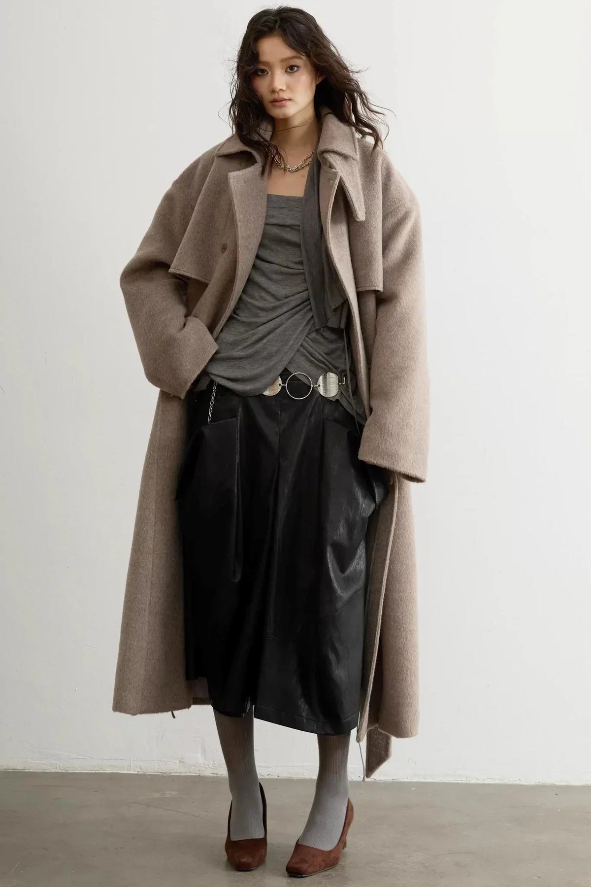Retro Oatmeal Woolen Long Coat