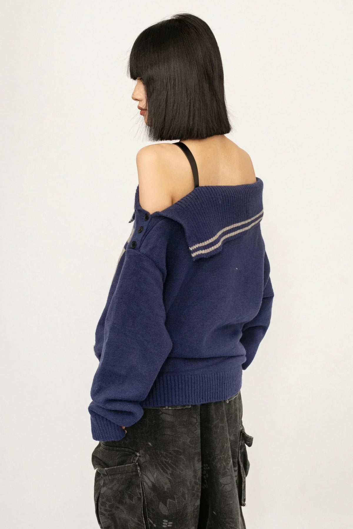 Retro Off-Shoulder Knit Cardigan