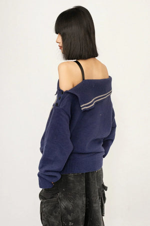 Retro Off-Shoulder Knit Cardigan