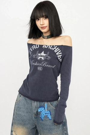 Retro Off-Shoulder Letter Top