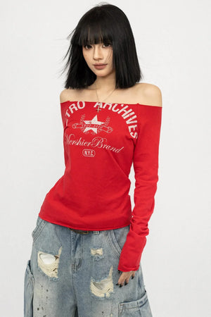Retro Off-Shoulder Letter Top