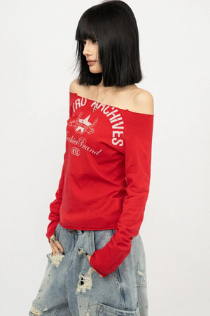 Retro Off-Shoulder Letter Top