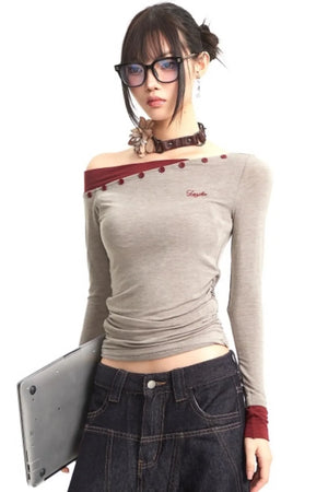 Retro Off-Shoulder Slim Top