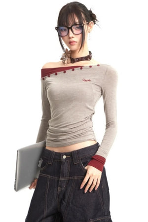 Retro Off-Shoulder Slim Top