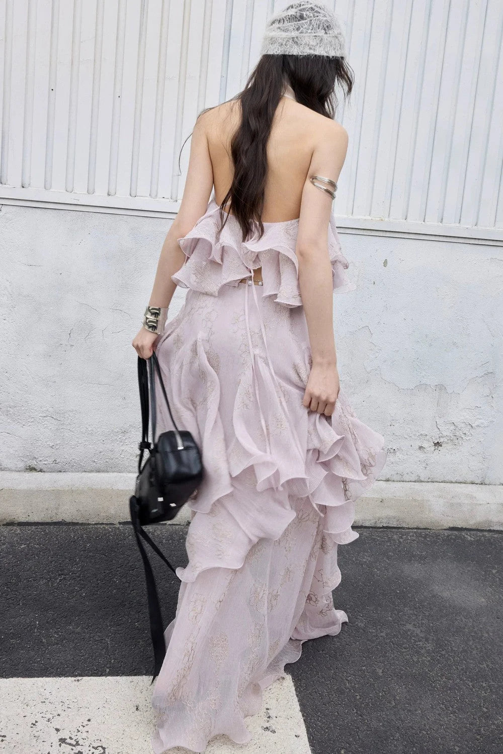 Retro Peach Pink Ruffle Halter Top Set-Up