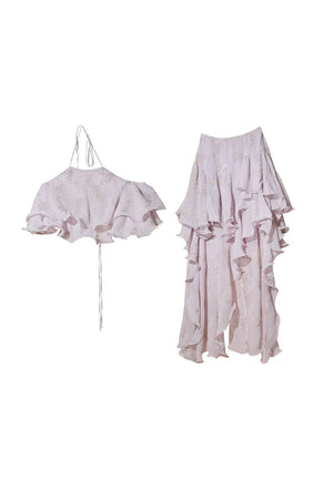 Retro Peach Pink Ruffle Halter Top Set-Up