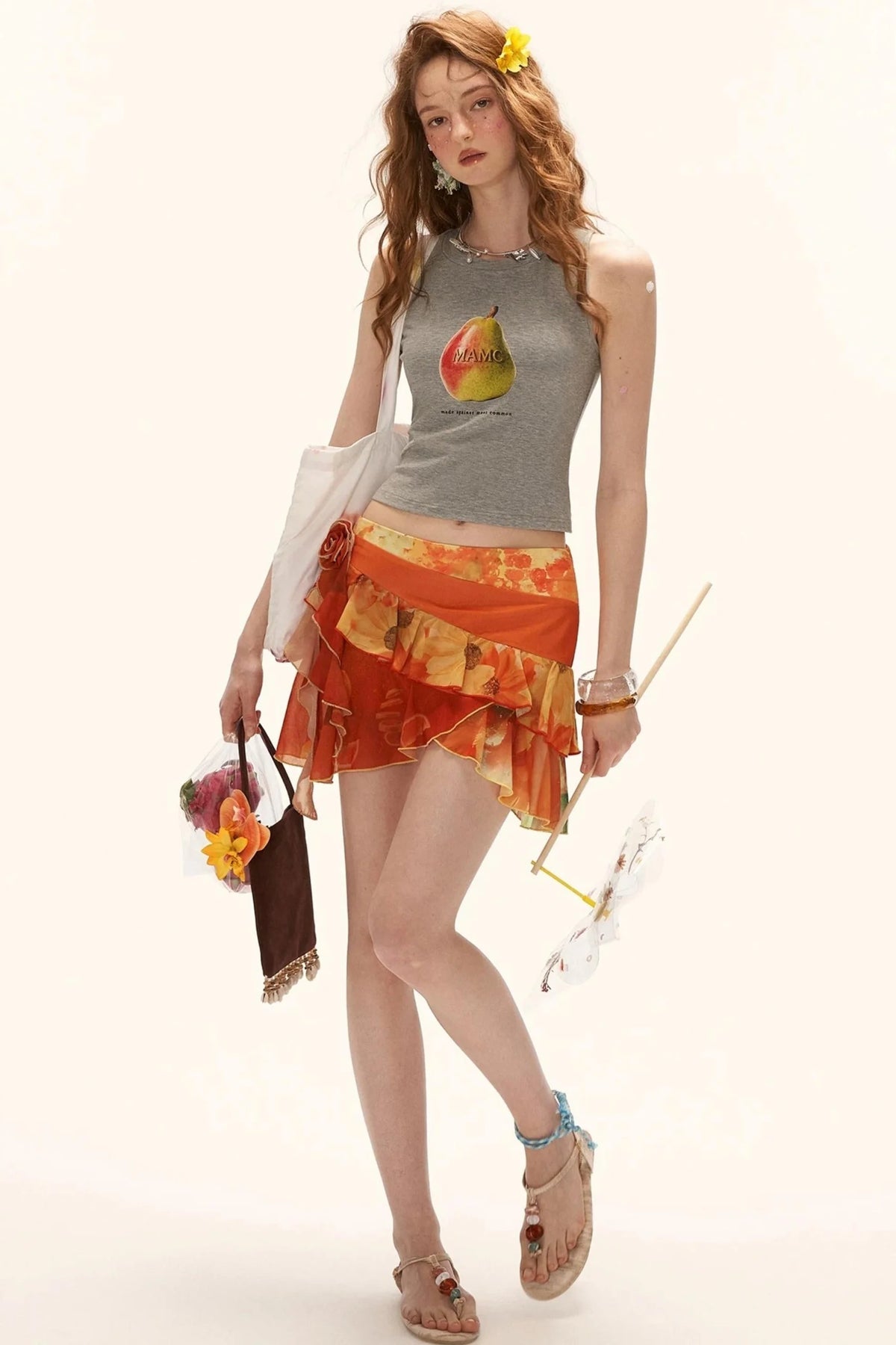 Retro Pear Print Sleeveless Vest